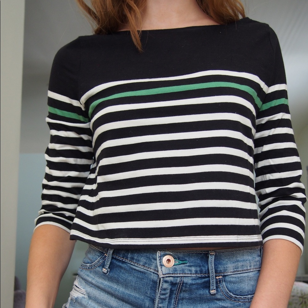 BDG Urban Outfitters Cropped ¾ Sleeve Striped Top